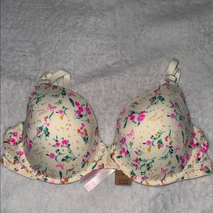 PINK Victoria's Secret Floral Bra - Cream and Pink